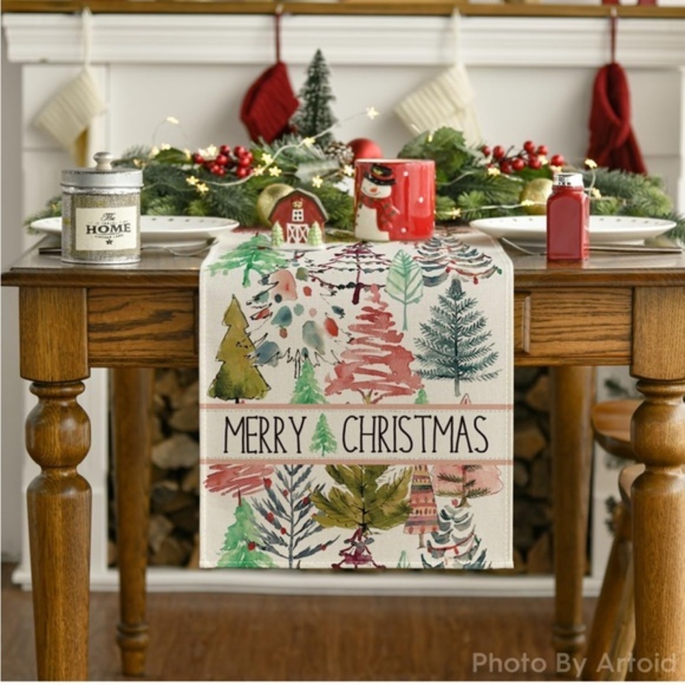 Merry Christmas Table Runner - Festive Multicolor Design